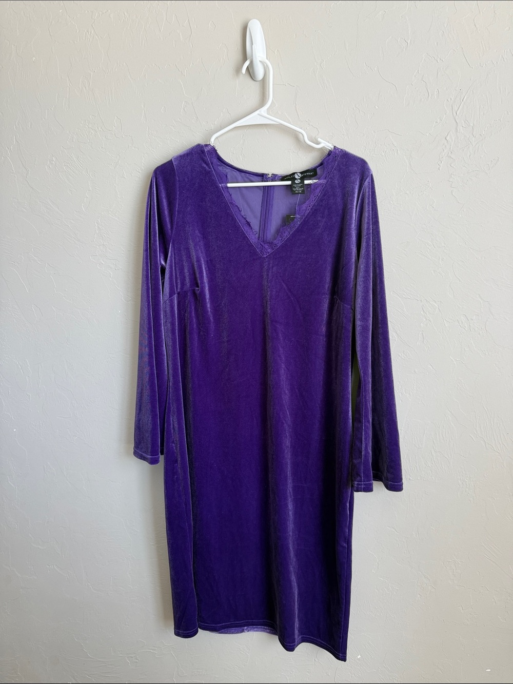 NWT Ashley Stewart Purple Velvet V-Neck Long Sleeve Dress